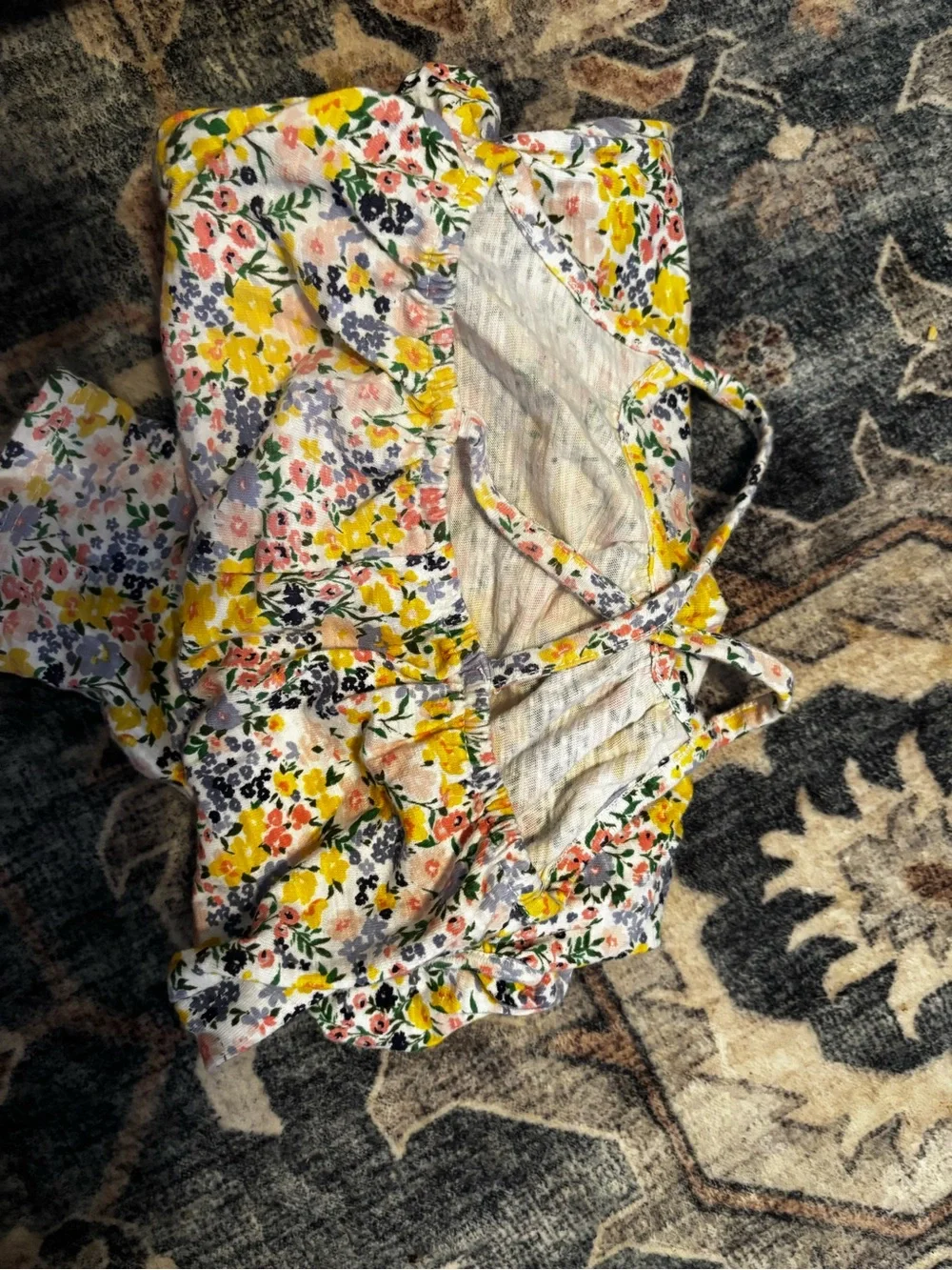Old Navy Yellow & Pink Floral Kids One-Piece Footie